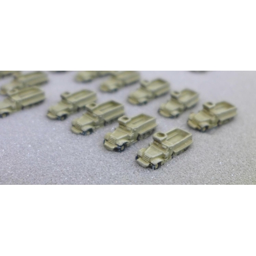 795 - Nine cases with a large collection of 6mm 1/300 scale table top war gaming armoured tanks and other ... 