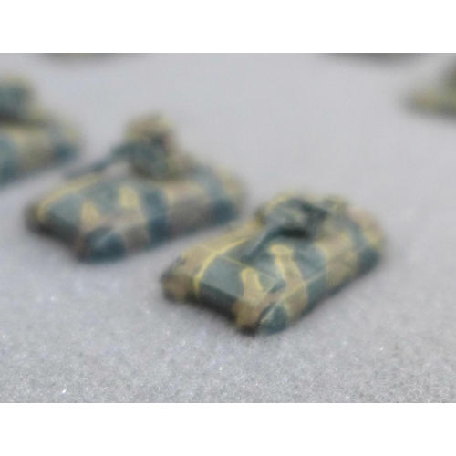 795 - Nine cases with a large collection of 6mm 1/300 scale table top war gaming armoured tanks and other ... 