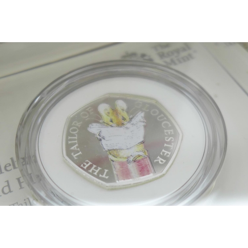 800C - A Beatrix Potter The Tailor of Gloucester 50p silver proof coin, The Royal Mint, boxed