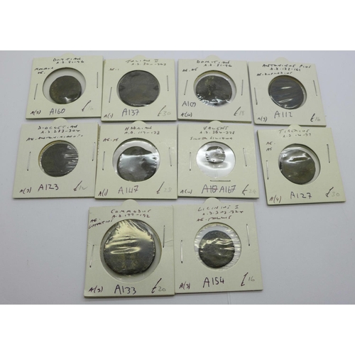 800F - Ten Roman coins, (packaged, listed and priced)