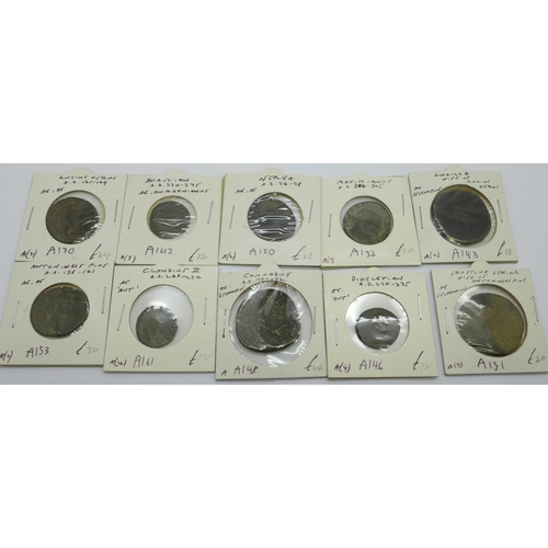 800G - Ten Roman coins, (packaged, listed and priced)