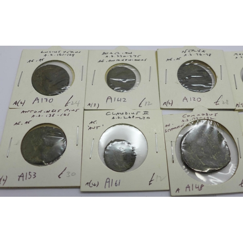 800G - Ten Roman coins, (packaged, listed and priced)