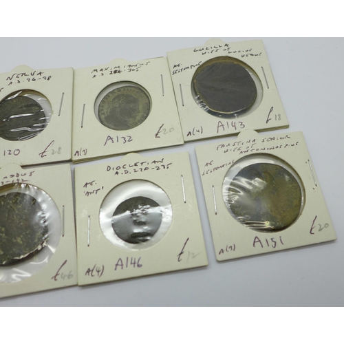 800G - Ten Roman coins, (packaged, listed and priced)