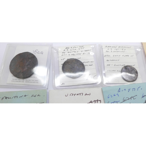 800H - Ten Roman coins, (packaged, listed and priced)