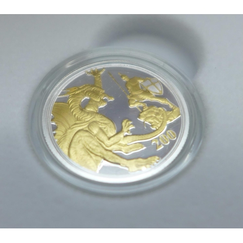 800N - A 2020 new design gold plated silver sovereign, .999 fine silver proof, complete with certificate de... 