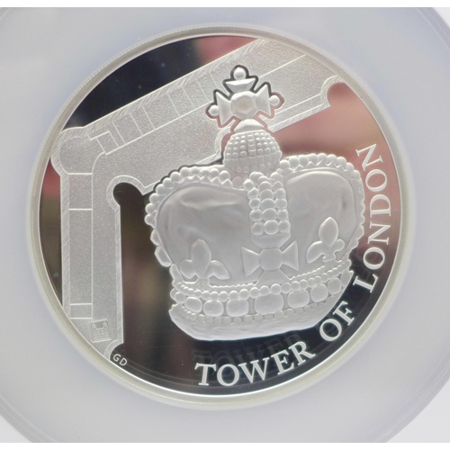 800O - 2019 5oz £10 UK silver proof coin, Tower of London The Crown Jewels, graded presentation PF69 Ultra ... 