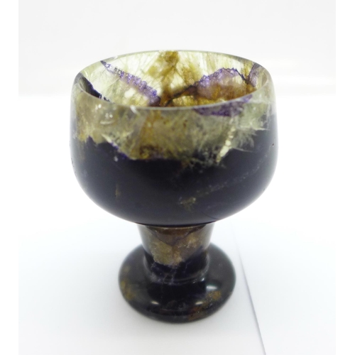 805 - A Witches Miller vein Blue John goblet, height 6cm