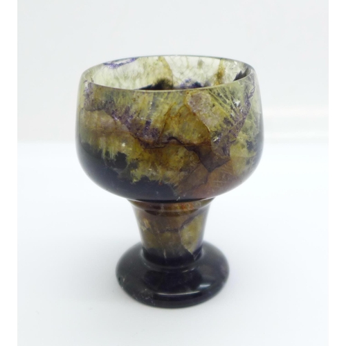 805 - A Witches Miller vein Blue John goblet, height 6cm