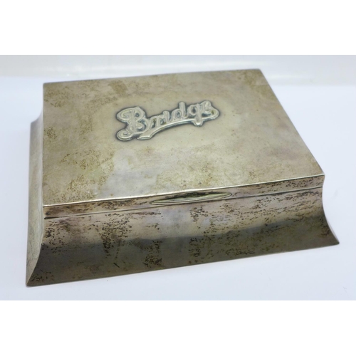 810 - A silver bridge/card box, Birmingham 1908, total gross weight 408g, base 17cm