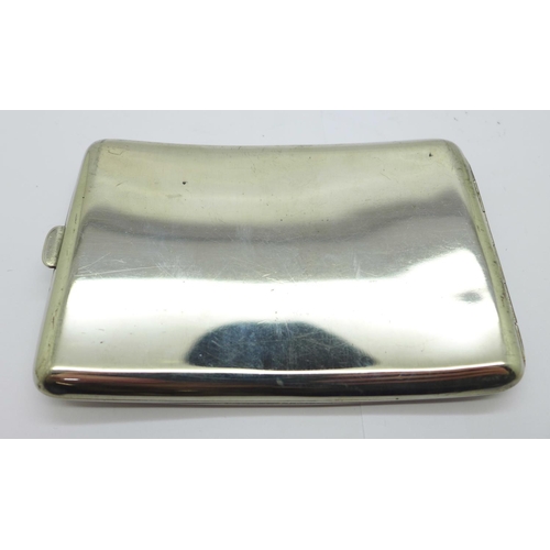 819 - A sterling cigarette case with Japanese rural scenes on the outer case and inner case