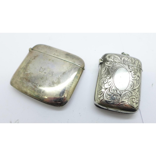 826 - A hallmarked silver vesta case with initials and one other vesta case marked Albo Silver