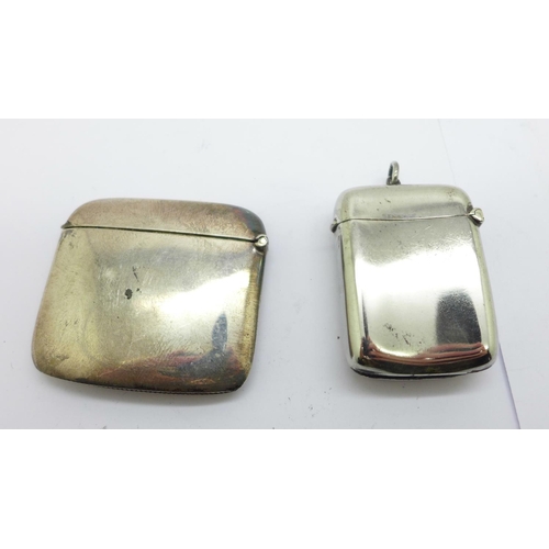 826 - A hallmarked silver vesta case with initials and one other vesta case marked Albo Silver