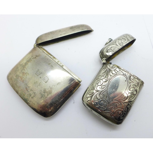 826 - A hallmarked silver vesta case with initials and one other vesta case marked Albo Silver