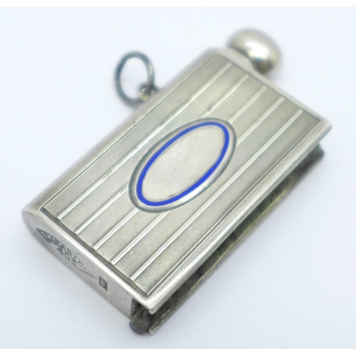 841 - A .900 silver lighter/vesta, with blue enamel oval, marked Sarastro 403