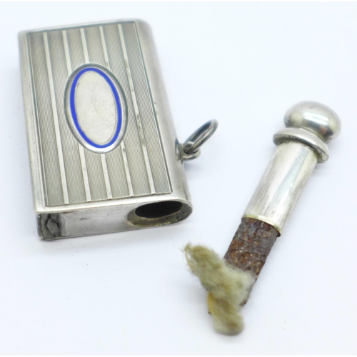 841 - A .900 silver lighter/vesta, with blue enamel oval, marked Sarastro 403