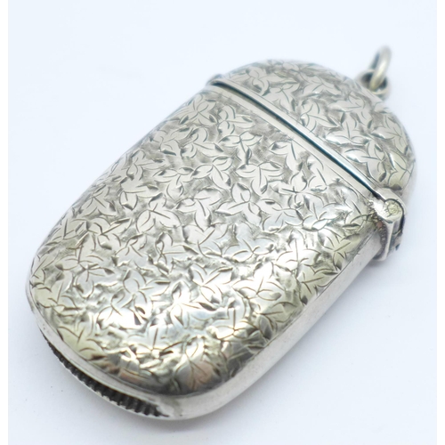 842 - A silver vesta case, Birmingham 1900, with initials and 'Xmas 1901' inscription