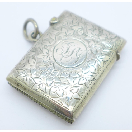 844 - A silver vesta case, Birmingham 1900