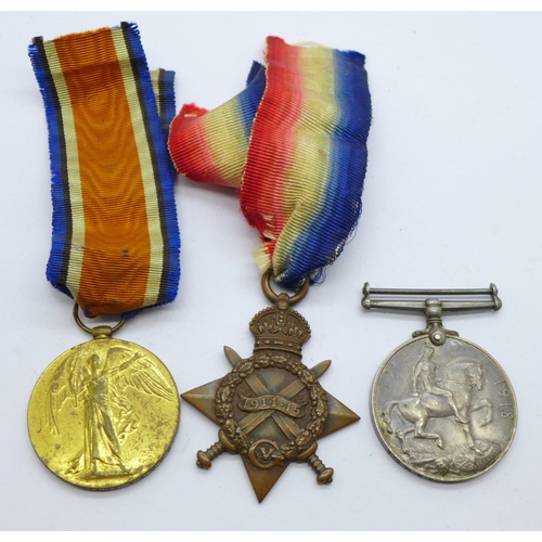 847 - A trio of WWI medals to L/Cpl. E.E. Harburn SAMCC, the Star marked RFM E.E. Harburn 3rd SAMR