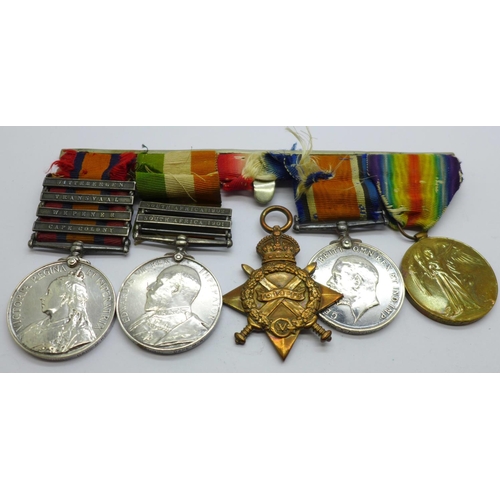 848 - A set of five medals;- Queen's and King's South Africa medals to 3318 Pte. S.F. Young Cape M.R., QSA... 