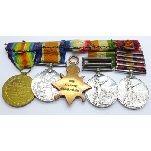 848 - A set of five medals;- Queen's and King's South Africa medals to 3318 Pte. S.F. Young Cape M.R., QSA... 