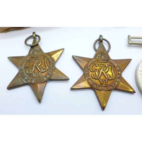 851 - Three WWII Star medals, named to 43258, J.R. Malan and an unnamed Defence Medal, the box stamped Nov... 