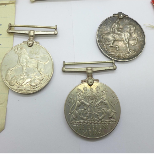 853 - A WWI medal, SE-24116 Pte. A. Bridle A.V.C., a/f, and two WWII medals