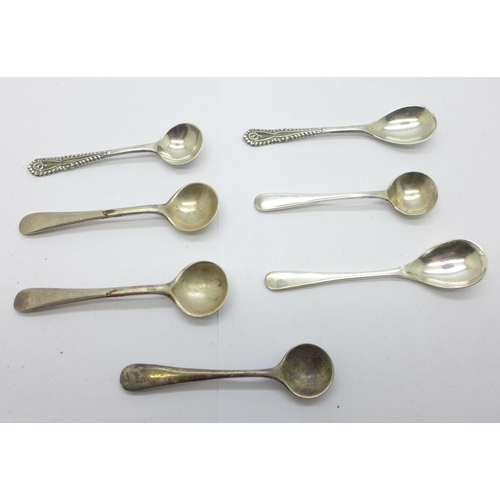 855 - Seven silver condiment spoons