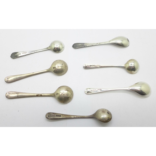 855 - Seven silver condiment spoons