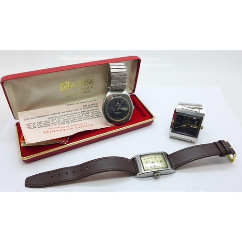 871 - Three wristwatches; Roamer (boxed), Edo Super and Seiko automatic