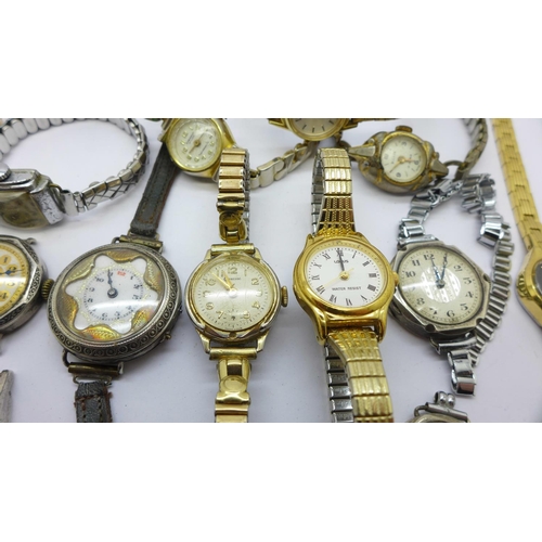 873 - Five silver cased wristwatches and other lady's wristwatches