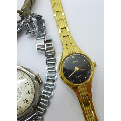 873 - Five silver cased wristwatches and other lady's wristwatches