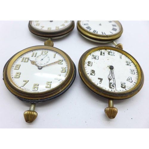 874 - Four travel clocks, a/f, lacking cases