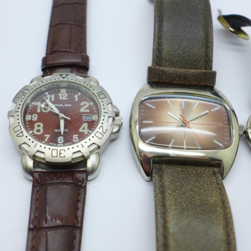 879 - Five gentleman's wristwatches and a lady's wristwatch