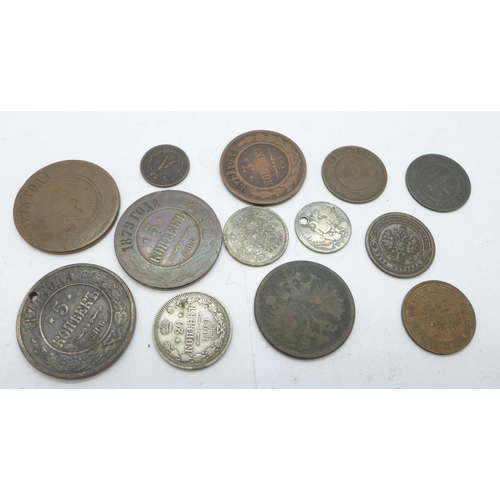 883 - Russian coins including silver