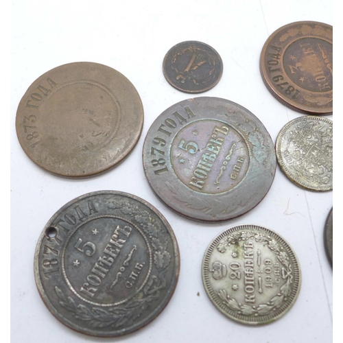 883 - Russian coins including silver