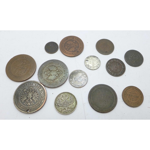 883 - Russian coins including silver