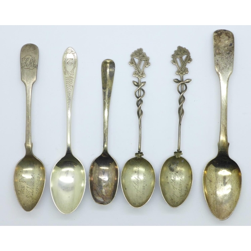 891 - Six silver spoons, 72g