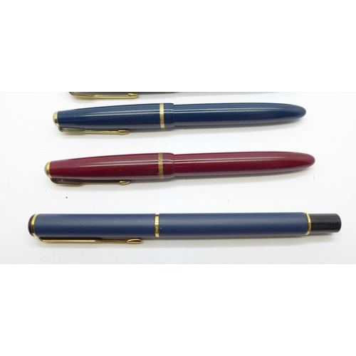 906 - Six Parker fountain pens including four with 14ct gold nibs