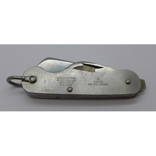 929 - A military pocket knife, Thompson, Sheffield, marked 1955 and with broad arrow