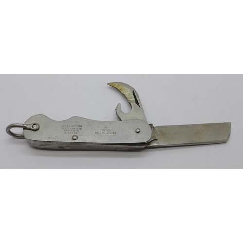 929 - A military pocket knife, Thompson, Sheffield, marked 1955 and with broad arrow