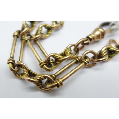 950 - A 9ct gold Albert chain, total weight 21g with plated clip, 37.5cm