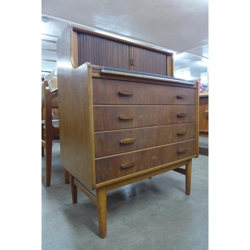 113 - A F.D Welters Ltd. teak tambour writing desk/chest