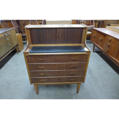 113 - A F.D Welters Ltd. teak tambour writing desk/chest