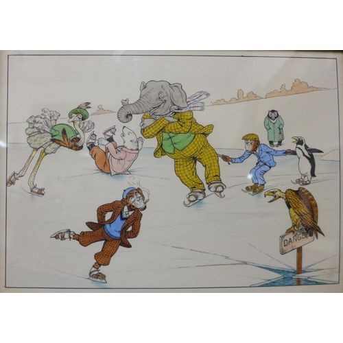 11a - Gilbert Dodd (book illustrator), Animal, Sports and Pastimes, pen, ink and watercolour, 18.5 x 26cms... 