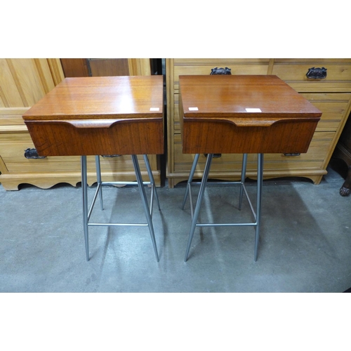 147 - A pair of teak and chrome bedside tables