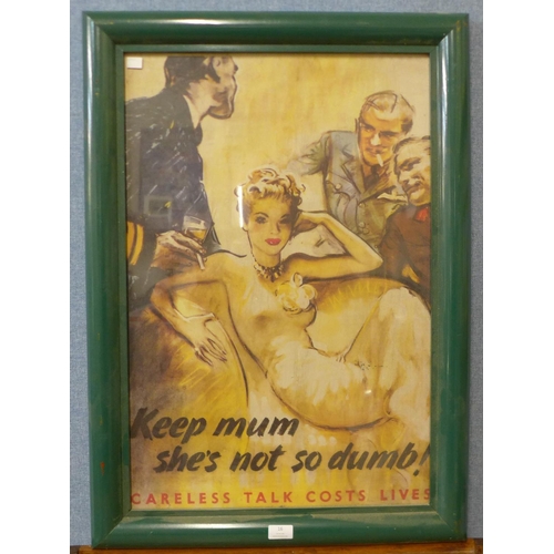 16 - A poster, Keep Mum, She's Not So Dumb!, Careless Talk Costs Lives, 72 x 48cms, framed