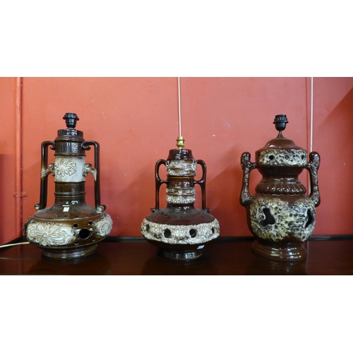 163 - Three West German glazed pottery table lamps