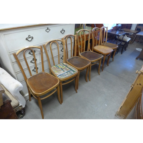 217 - A set of six beech bentwood chairs