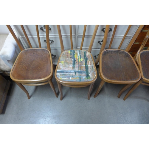 217 - A set of six beech bentwood chairs