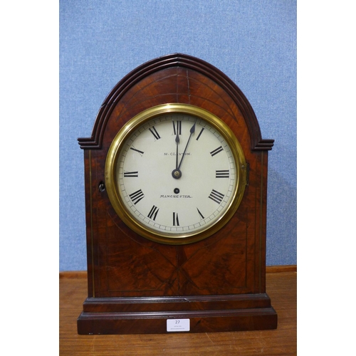 27 - A George IV mahogany lancet shaped fusee bracket clock, the painted dial signed M. Clayton, Manchest... 